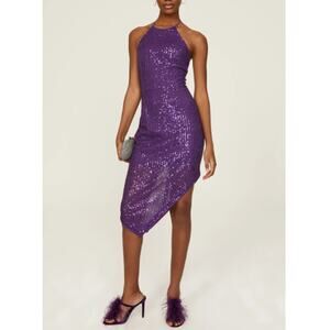 TOCCIN X RTR Purple Sequin Thigh-High Slit Asymmetrical Bodycon Dress Size 2